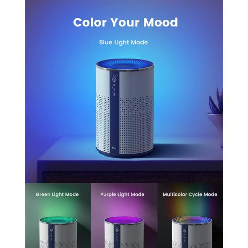 TCL Air Purifier for Home Room Bedroom True H13 HEPA Air Filter Remove 99.97% Smoke Odor Pet Dander Dust Pollen Mold Air Cleaner Metal Design with Night Light