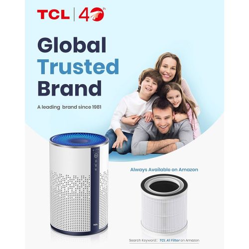  TCL Air Purifier for Home Room Bedroom True H13 HEPA Air Filter Remove 99.97% Smoke Odor Pet Dander Dust Pollen Mold Air Cleaner Metal Design with Night Light