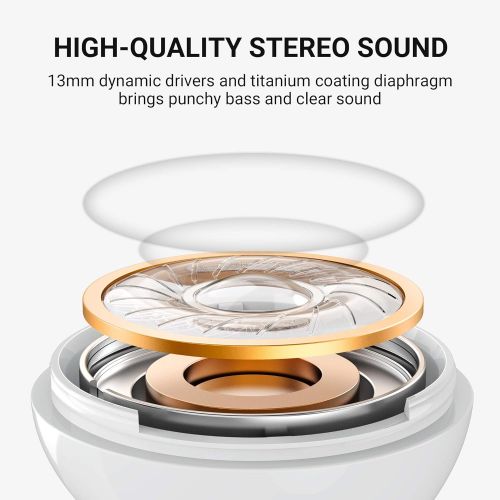  TCL S150 True Wireless Earbuds, Deep Bass with 13mm Drivers, Bluetooth 5.0 Headphones, Type C Charging Case, Noise Isolation, Waterproof Touch Control Wireless Earphones with Mic f