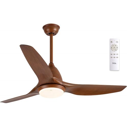  TCL 52-in Indoor Outdoor Ceiling Fan with Lights and Remote Control, Modern 3 Blades Noiseless Reversible DC Motor, 6-speed, 3-Color Temperature Switch (52 -Chestnut)