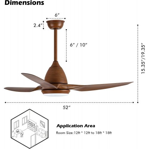  TCL 52-in Indoor Outdoor Ceiling Fan with Lights and Remote Control, Modern 3 Blades Noiseless Reversible DC Motor, 6-speed, 3-Color Temperature Switch (52 -Chestnut)