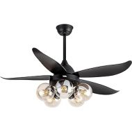 TCL 48 Inch Modern Ceiling Fan with Lights and Remote Control, Classic Ceiling Fans with 5 glass lampshades for LED Edison Bulb, 5 Blades Noiseless Reversible Motor,6-speed,Timer(b