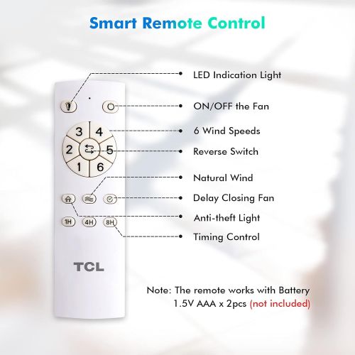  TCL 48 Inch Modern Ceiling Fan with Lights and Remote Control, Classic Ceiling Fans with 5 glass lampshades for LED Edison Bulb, 5 Blades Noiseless Reversible Motor,6-speed,Timer(b