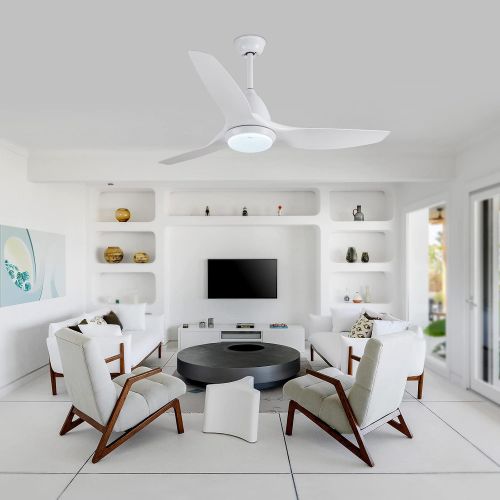  TCL 52 White LED Ceiling Fan with Light and Remote Control, Modern 3 Blades Noiseless Reversible DC Motor, 6-speed, 3-Color Temperature Switch (52 -Bright White)