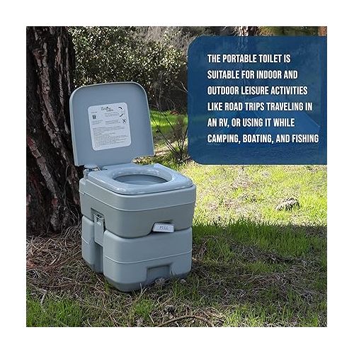  U.S. Camping Supply Portable Toilet with Carry Bag, 5.3 Gallon Waste Tank - Compact Indoor Outdoor Dual Outlet Commode - Travel, Camping, RV, Boating, Fishing - Traveling Bathroom, Water Flush Pump