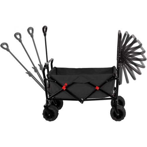  [아마존핫딜][아마존 핫딜] TCP Global Black Wide Wheel Wagon All Terrain Folding Collapsible Utility Wagon with Push Bar - Portable Rolling Heavy Duty 265 Lb Capacity Canvas Fabric Cart Buggy - Beach, Garden, Sporting