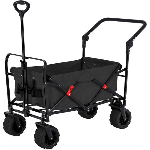  [아마존핫딜][아마존 핫딜] TCP Global Black Wide Wheel Wagon All Terrain Folding Collapsible Utility Wagon with Push Bar - Portable Rolling Heavy Duty 265 Lb Capacity Canvas Fabric Cart Buggy - Beach, Garden, Sporting