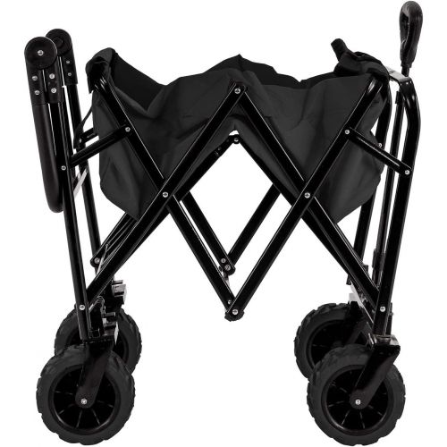  [아마존핫딜][아마존 핫딜] TCP Global Black Wide Wheel Wagon All Terrain Folding Collapsible Utility Wagon with Push Bar - Portable Rolling Heavy Duty 265 Lb Capacity Canvas Fabric Cart Buggy - Beach, Garden, Sporting