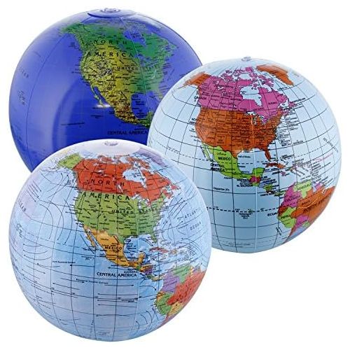 [아마존베스트]TCP Global 12 Inflatable World Globes (Set of 3 Designs) - Political, Topographical - Fun & Educational, Learn Earths Geography