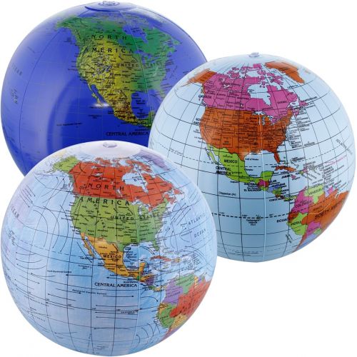  [아마존베스트]TCP Global 12 Inflatable World Globes (Set of 3 Designs) - Political, Topographical - Fun & Educational, Learn Earths Geography