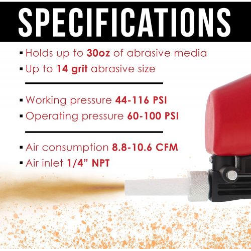  [아마존베스트]TCP Global Gravity Feed Sand Blaster Gun Kit - Hand Held Sand Blasting Spray Gun with 2 Ceramic Nozzle Tips and Air Regulator - Blast Abrasive Media, Soda, Bead, Walnut, Aluminum O