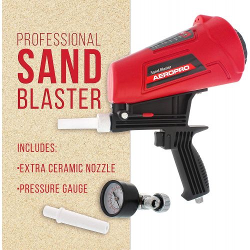  [아마존베스트]TCP Global Gravity Feed Sand Blaster Gun Kit - Hand Held Sand Blasting Spray Gun with 2 Ceramic Nozzle Tips and Air Regulator - Blast Abrasive Media, Soda, Bead, Walnut, Aluminum O