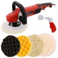 TCP Global 7 Professional High Performance Variable Speed Polisher with a 4 Pad Buffing and Polishing Kit and a Pad Cleaning Spur - Buff, Polish & Detail Car Auto Paint