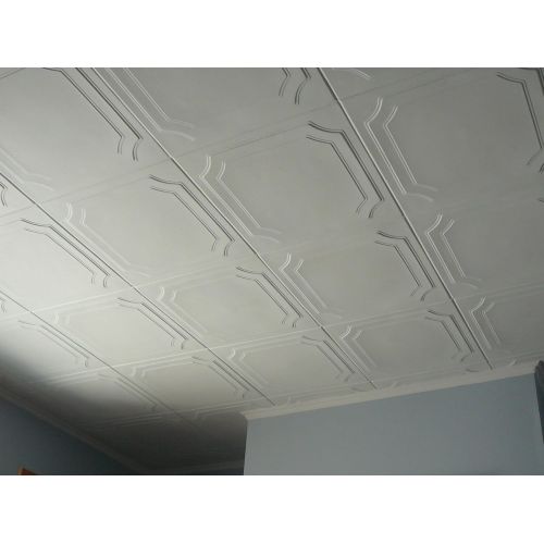  TD RM-8 Polystyrene (Styrofoam) White ceiling tile to cover popcorn (Pack of 48 tiles). Easy paintable. Easy DIY glue up application on any flat surface or popcorn ceiling. Decorative