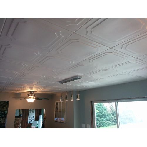  TD RM-8 Polystyrene (Styrofoam) White ceiling tile to cover popcorn (Pack of 48 tiles). Easy paintable. Easy DIY glue up application on any flat surface or popcorn ceiling. Decorative