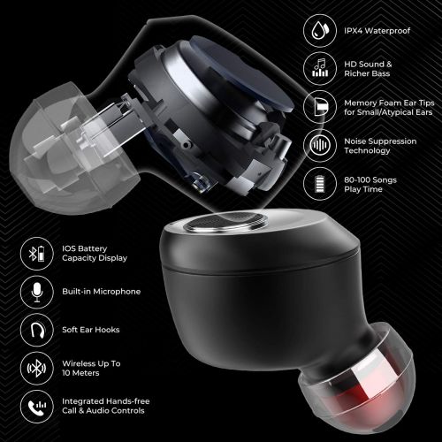  V5.0 Bluetooth Headphone TDYY Wireless Earbuds IPX4 Waterproof Sport Earphone Automatic Pairing & Charging Noise Cancellation HD Sound 6Hours+ Playing Time with Charging Case Ideal