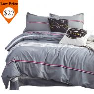 TEALP Teen Boys Bedding Grey Duvet Cover Sets with Striped Pattern,Reversible Side (Grey & White,Twin)
