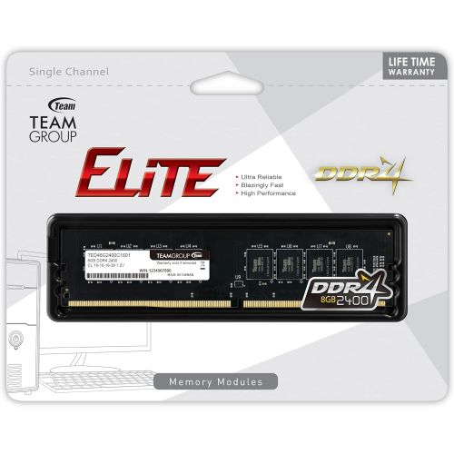  TEAMGROUP Elite DDR4 8GB Single 2400MHz PC4-19200 CL16 Unbuffered Non-ECC 1.2V 1Rx8 UDIMM 288 Pin PC Computer Desktop Memory Module Ram Upgrade- TED48G2400C1601