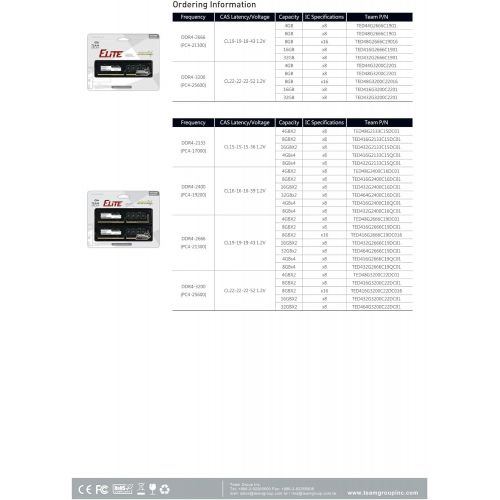  TEAMGROUP Elite DDR4 8GB Single 2400MHz PC4-19200 CL16 Unbuffered Non-ECC 1.2V 1Rx8 UDIMM 288 Pin PC Computer Desktop Memory Module Ram Upgrade- TED48G2400C1601