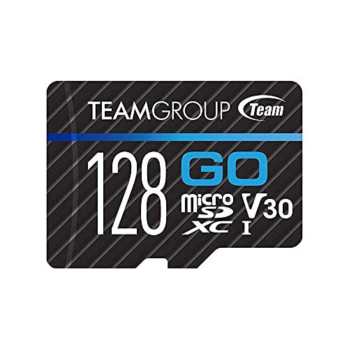  TEAMGROUP GO Card 128GB Micro SDXC UHS-I U3 V30 4K for GoPro & Drone & Action Cameras High Speed Flash Memory Card with Adapter for Outdoor, Sports, 4K Shooting, Nintendo-Switch TG