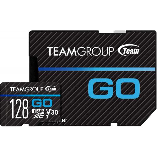  TEAMGROUP GO Card 128GB Micro SDXC UHS-I U3 V30 4K for GoPro & Drone & Action Cameras High Speed Flash Memory Card with Adapter for Outdoor, Sports, 4K Shooting, Nintendo-Switch TG