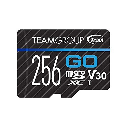  TEAMGROUP GO Card 256GB Micro SDXC UHS-I U3 V30 4K for GoPro & Drone & Action Cameras High Speed Flash Memory Card with Adapter for Outdoor, Sports, 4K Shooting, Nintendo-Switch TG