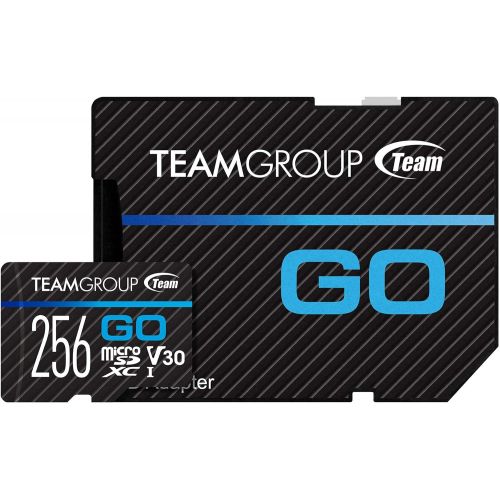  TEAMGROUP GO Card 256GB Micro SDXC UHS-I U3 V30 4K for GoPro & Drone & Action Cameras High Speed Flash Memory Card with Adapter for Outdoor, Sports, 4K Shooting, Nintendo-Switch TG