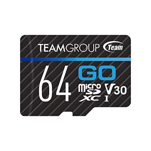  TEAMGROUP GO Card 64GB Micro SDXC UHS-I U3 V30 4K for GoPro & Drone & Action Cameras High Speed Flash Memory Card with Adapter for Outdoor, Sports, 4K Shooting, Nintendo-Switch TGU