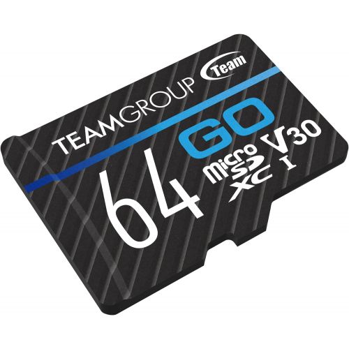  TEAMGROUP GO Card 64GB Micro SDXC UHS-I U3 V30 4K for GoPro & Drone & Action Cameras High Speed Flash Memory Card with Adapter for Outdoor, Sports, 4K Shooting, Nintendo-Switch TGU