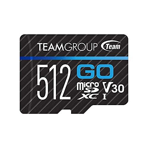  TEAMGROUP GO Card 512GB Micro SDXC UHS-I U3 V30 4K for GoPro & Drone & Action Cameras High Speed Flash Memory Card with Adapter for Outdoor, Sports, 4K Shooting, Nintendo-Switch TG