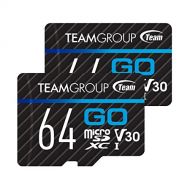 TEAMGROUP GO Card 64GB x 2 Pack Micro SDXC UHS-I U3 V30 4K for GoPro & Drone & Action Cameras High Speed Flash Memory Card with Adapter for Outdoor, Sports, 4K Shooting, Nintendo-S