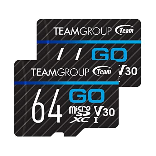  TEAMGROUP GO Card 64GB x 2 Pack Micro SDXC UHS-I U3 V30 4K for GoPro & Drone & Action Cameras High Speed Flash Memory Card with Adapter for Outdoor, Sports, 4K Shooting, Nintendo-S