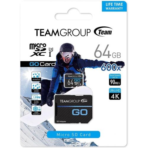  TEAMGROUP GO Card 64GB x 2 Pack Micro SDXC UHS-I U3 V30 4K for GoPro & Drone & Action Cameras High Speed Flash Memory Card with Adapter for Outdoor, Sports, 4K Shooting, Nintendo-S