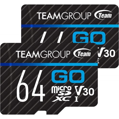  TEAMGROUP GO Card 64GB x 2 Pack Micro SDXC UHS-I U3 V30 4K for GoPro & Drone & Action Cameras High Speed Flash Memory Card with Adapter for Outdoor, Sports, 4K Shooting, Nintendo-S