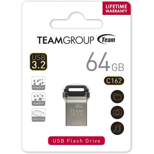  TEAMGROUP C162 64GB USB 3.2 Gen 1 (USB 3.1/3.0) Mini Fits Metal USB Flash Thumb Drive, External Data Storage Memory Stick Compatible with Computer/Laptop, Read up to 90MB/s (Black)