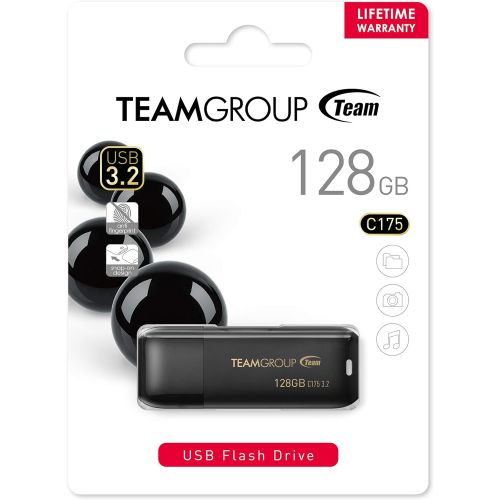  TEAMGROUP C175 128GB 2 Pack USB 3.2 Gen 1 (USB 3.1/3.0) USB Flash Thumb Drive, External Data Storage Memory Stick Compatible with Computer/Laptop (Matte Black) TC1753128GB22