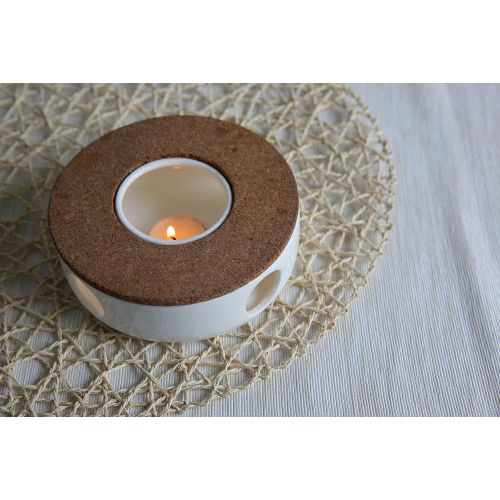  TEASOUL Sehr eleganter Teekannenwarmer in Porzellan mit Korkstander. Die perfekte Unterstuetzung, um Deine Teekanne Immer warm zu halten, weiss, 15 cm