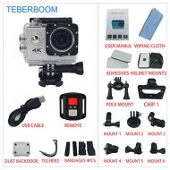 TEBERBOOM Sport Action Camera, Waterproof Sport Camera S2R WiFi 4k Ultra HD 170 Degree Wide View Angle,100ft Underwater and Mounting Accessories Kit with Wireless Control (Silver)