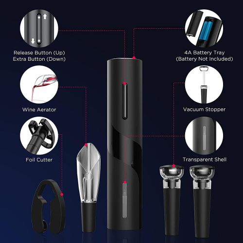  Electric Wine Opener Set TEBIKIN Automatic Wine Bottle Openers Cordless Battery Powered Corkscrew with Vacuum Wine Stoppers Wine Aerator Pourer Foil Cutter for Home Gift Party Vale