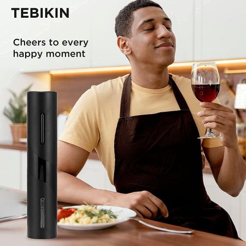  Electric Wine Opener Set TEBIKIN Automatic Wine Bottle Openers Cordless Battery Powered Corkscrew with Vacuum Wine Stoppers Wine Aerator Pourer Foil Cutter for Home Gift Party Vale