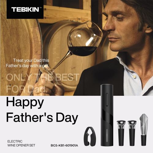  Electric Wine Opener Set TEBIKIN Automatic Wine Bottle Openers Cordless Battery Powered Corkscrew with Vacuum Wine Stoppers Wine Aerator Pourer Foil Cutter for Home Gift Party Vale
