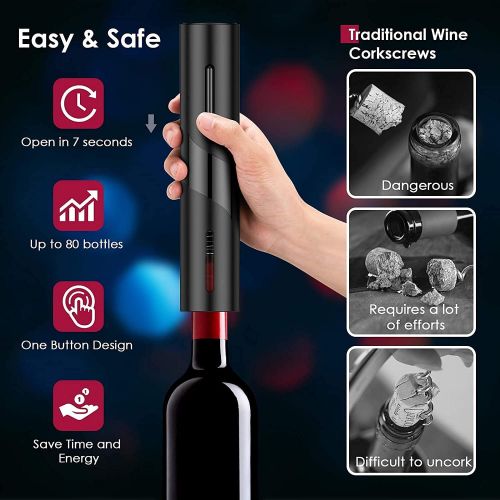  Electric Wine Opener Set TEBIKIN Automatic Wine Bottle Openers Cordless Battery Powered Corkscrew with Vacuum Wine Stoppers Wine Aerator Pourer Foil Cutter for Home Gift Party Vale