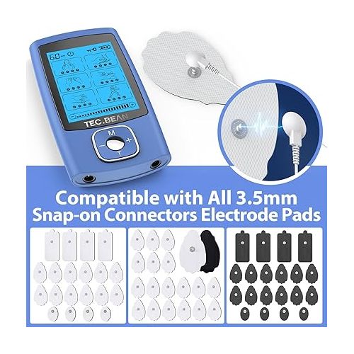  24 Modes TENS Unit Muscle Stimulator, Rechargeable TENS Machine with 8 Electrode Pads (American Gel), Electric Pulse Massager for Pain Relief Therapy（Blue）