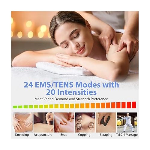  24 Modes TENS Unit Muscle Stimulator, Rechargeable TENS Machine with 8 Electrode Pads (American Gel), Electric Pulse Massager for Pain Relief Therapy（Blue）