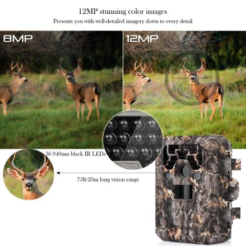  TEC.BEAN Trail Camera 12MP 1080P Full HD Game & Hunting Camera with 36pcs 940nm IR LEDs Night Vision up to 75ft23m IP66 Waterproof 0.6s Trigger Speed for Wildlife Observation and