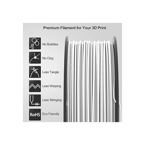  PLA 3D Printer Filament 1.75mm White, Dimensional Accuracy +/- 0.02 mm, 1 Kg Spool, Pack of 1