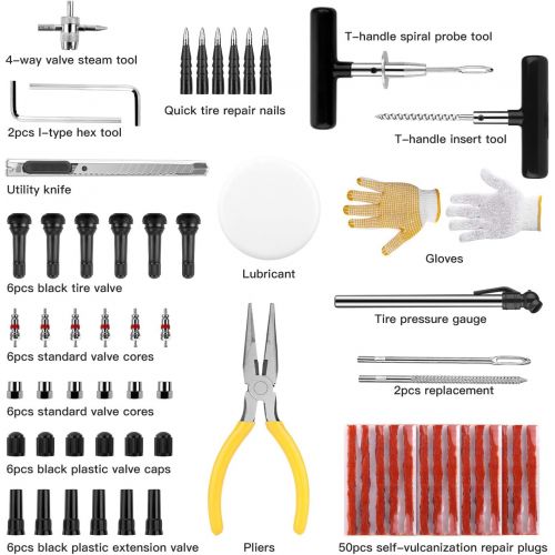  [아마존 핫딜]  [아마존핫딜]TECCPO 93Pcs Tire Repair Kit, Heavy Duty Tire Plug Kit for Car, Truck, RV, Jeep, ATV, Tractor, Trailer, Motorcycle - Universal Tire Repair Tools to Fix Punctures and Plug Flats