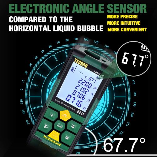  [아마존핫딜][아마존 핫딜] Laser Measure 196ft TECCPO Pro with Li-ion Battery, 99 Sets Data Storage, Electronic Angle Sensor, 2.25 LCD Backlit, Mute Function, Measure Distance, Area, Volume and Pythagoras -