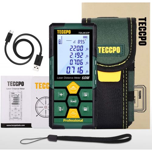  [아마존핫딜][아마존 핫딜] Laser Measure 196ft TECCPO Pro with Li-ion Battery, 99 Sets Data Storage, Electronic Angle Sensor, 2.25 LCD Backlit, Mute Function, Measure Distance, Area, Volume and Pythagoras -