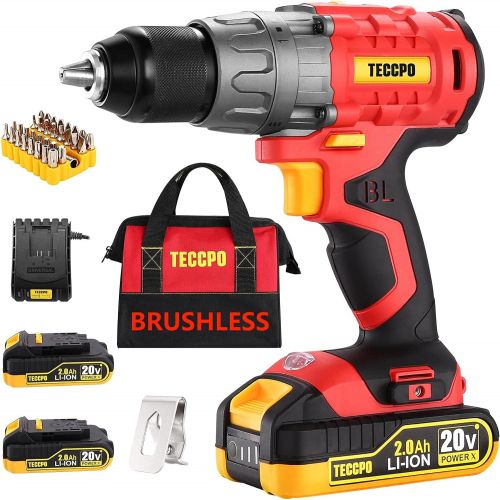  TECCPO Cordless Drill, 20V Drill Set Power Drill, Brushless Drill Driver with 2 Batteries, 530 In-lbs, 1/2All-Metal Chuck, 21+1 Torque Settings, 0-1500RPM Variable Speed, 33pcs Acc
